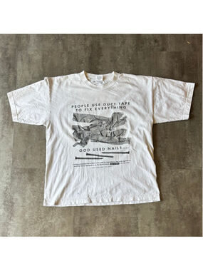 Vintage Jesus Shirt God Uses Nails Solid Light Mens Large White